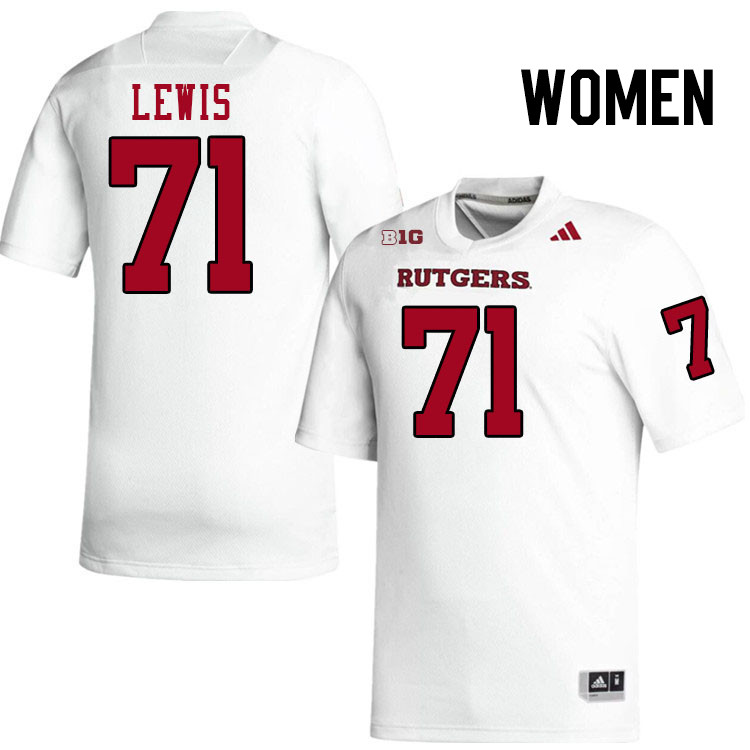 Women #71 Aaron Lewis Rutgers Scarlet Knights 2024 College Football Jerseys Stitched-White